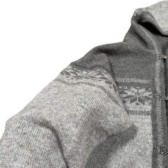 Vintage Fair Isle Nordic Winter Gray Hooded Cardigan Wool Men's M or L (approx) - Picture 2 of 6